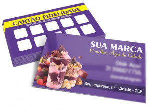 Cartão Fidelidade Couché Brilho 250g 8,8x4,8 4x4 Colorido Frente e Verso Verniz Total Brilho Frente  